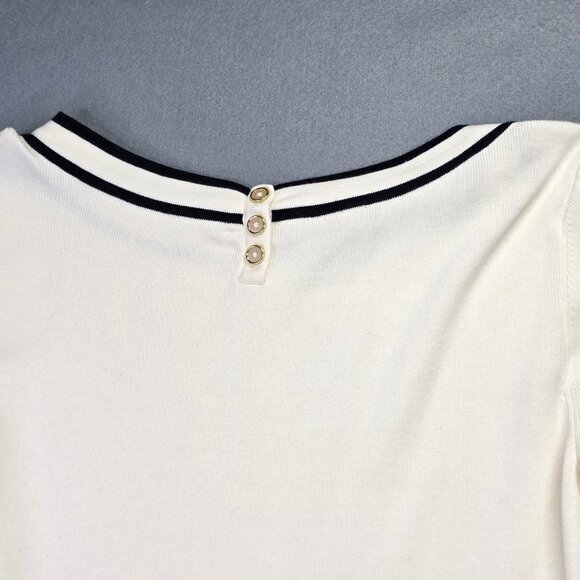 Talbots Sweater Womens M White Black Boat Neck 3/4 Sleeve Cotton Rayon Timeless - Picture 5 of 10
